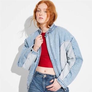 Wild Fable Light Blue Denim Bomber Jacket